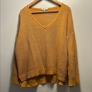 Madewell Orange V-Neck Knit Sweater